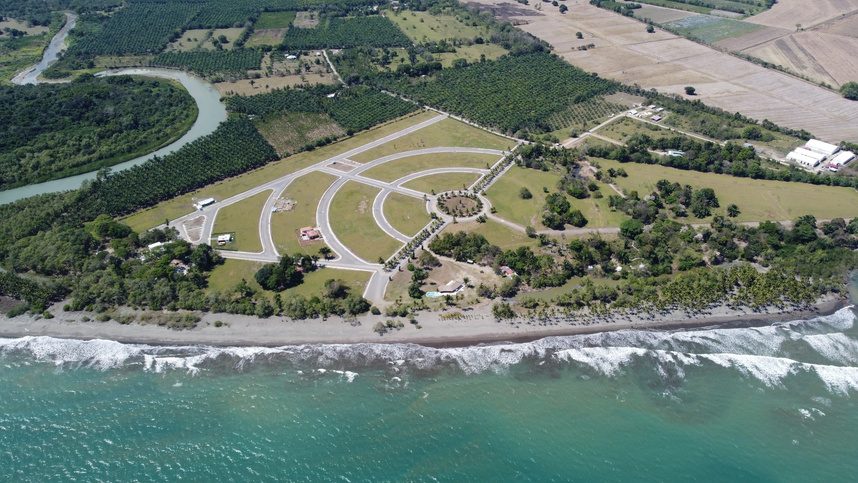 Aerial view of Coco Beach Community beside the Pacific near Puerto Armuelles