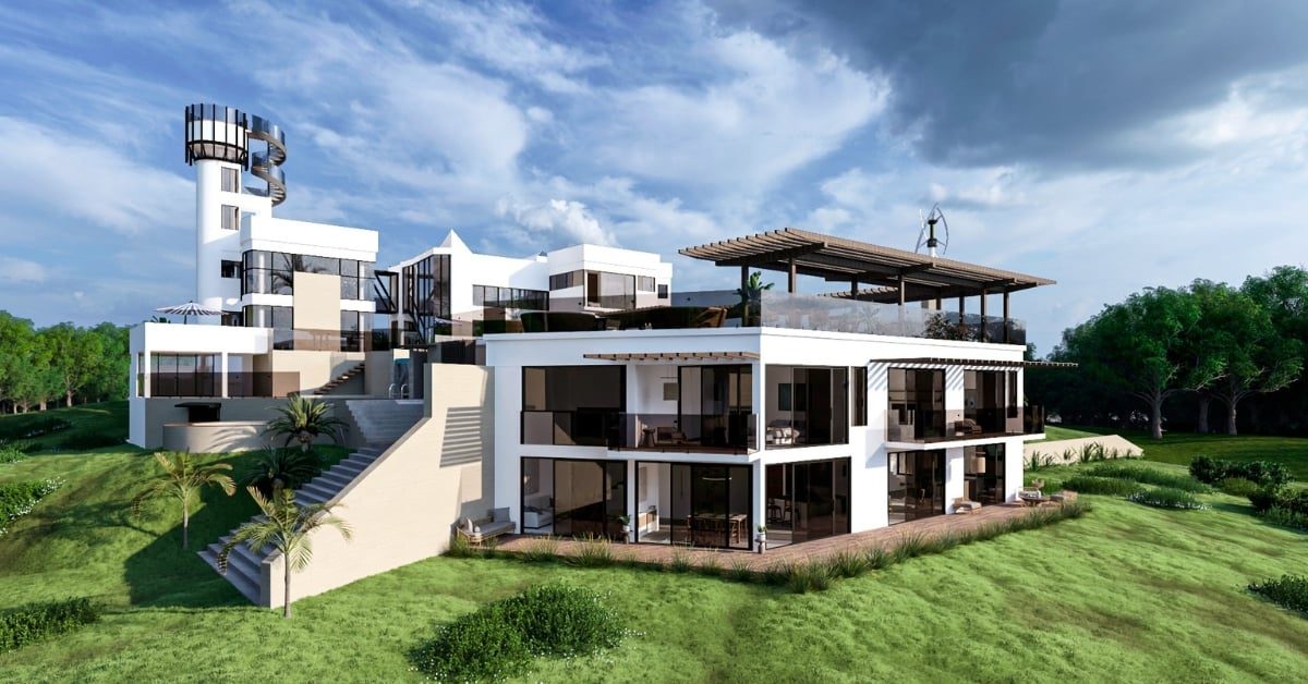 Visualisation of ChiQ Villa Gatun terraces and rooftop above the lake