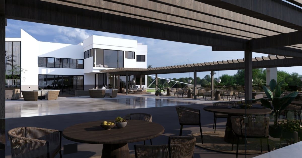 Visualisation of the grand terrace and dining area at ChiQ Villa Gatun