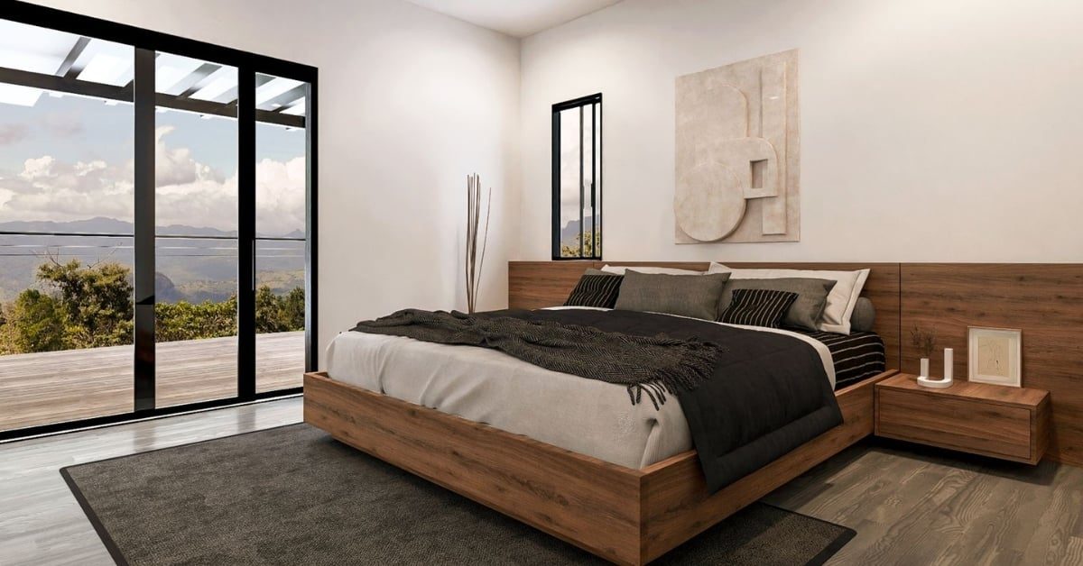 Visualisation of a Yuma 26 bedroom opening to the terrace