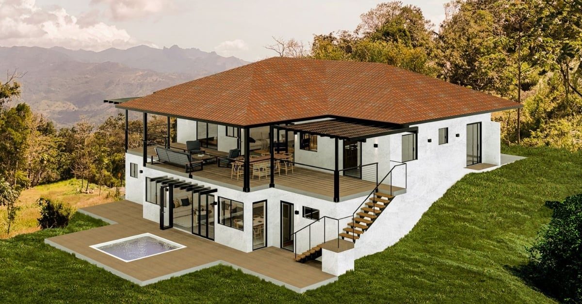 Visualisation of Yuma 26 with covered terrace and outdoor jacuzzi