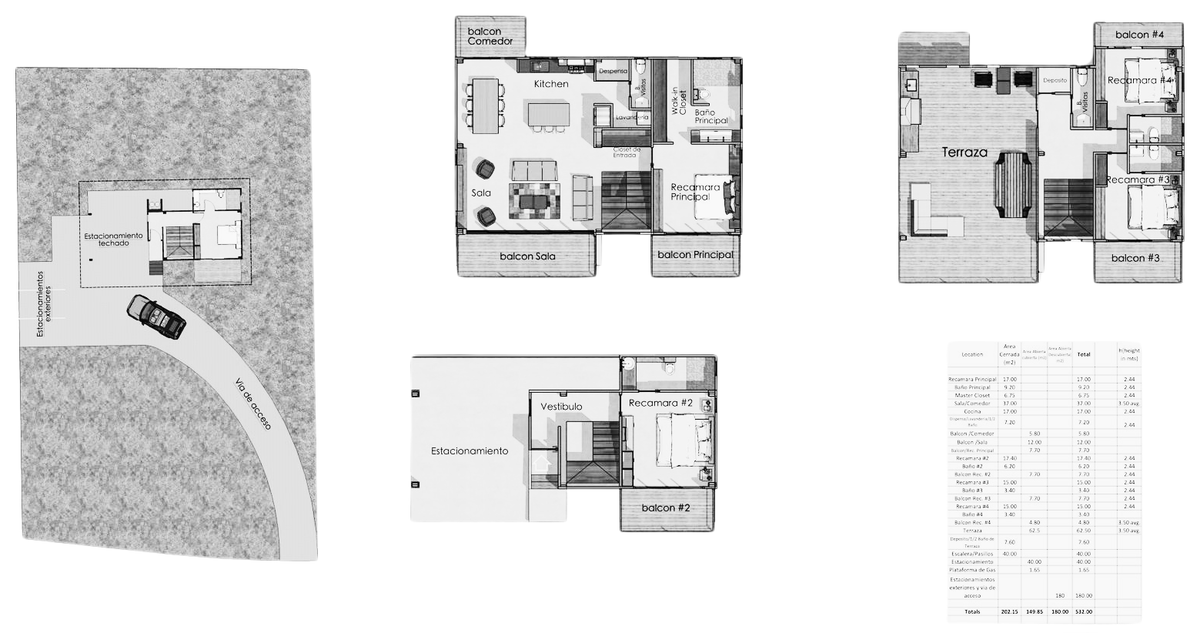 Yuma 49 floor plans for all three levels with area schedule